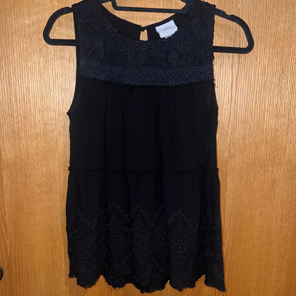 Knox Rose Sleeveless Blouse Womens Small Black Lace Embroidered Babydoll Top